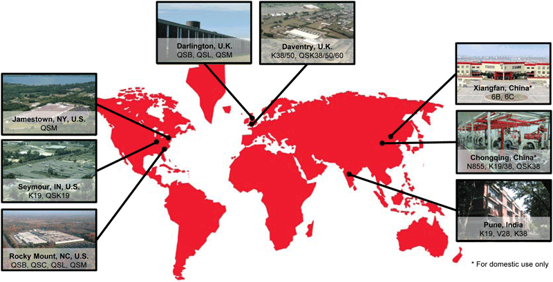 کشورهای سازنده محصولات کامینز در دنیا